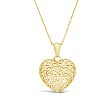 Load image into Gallery viewer, Silver Yellow Gold Plated Puffed Heart With Cut Out Flower Design Pendant